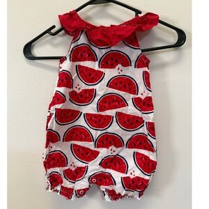 Carter's Watermelon Romper Baby Girl 18M Red White Ruffle Sleeveless